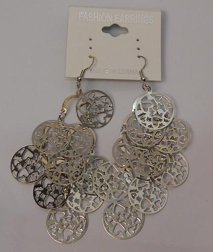 Women Round Tiered Earrings Drop Dangle Silver Tones Hook Fasteners FASHION EARR