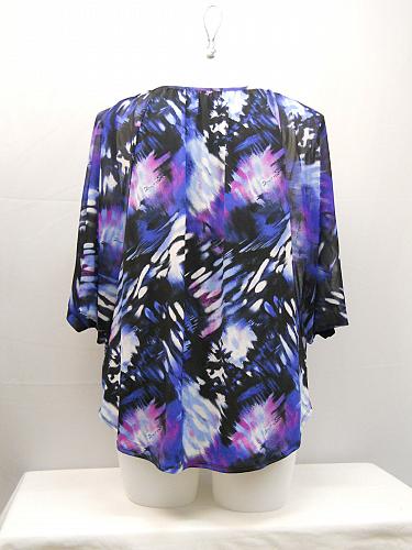 Blouse STYLE&CO Multi Color Women SIZE XL Geometric Scoop Neck Dolman Sleeves