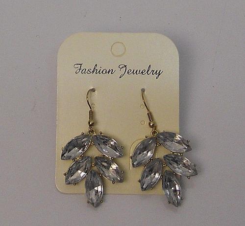 Women Rhinestone Leaf Earrings Drop Dangle Gold Tones Hook Fasteners FASHION