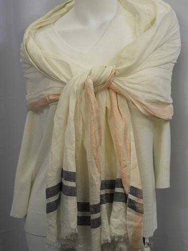 SCARF 80X29 Ivory Pink Gray Striped Wrap Shawl Stole Women All Occasions