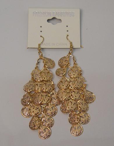 Women Tiered Teardrop Earrings Drop Dangle Gold Tones Hook Fasteners FASHION EAR