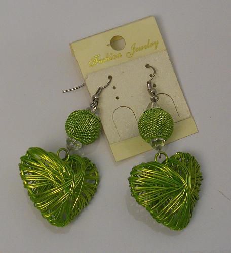 Women Fashion Earrings Lime Green Wired 3D Hearts Drop Dangle Hook Fasteners