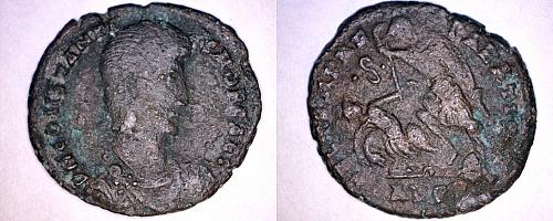 337-61AD Roman Imperial Constantius II AE22 - Soldier Spearing Horseman ALEB .S.