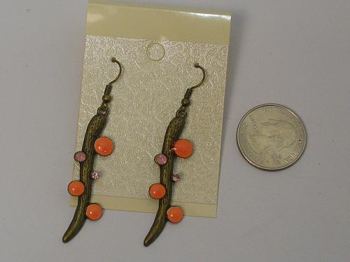 Women Earrings Drop Dangle Pink Rhinestones Brassy Gold Tones Hook Fasteners