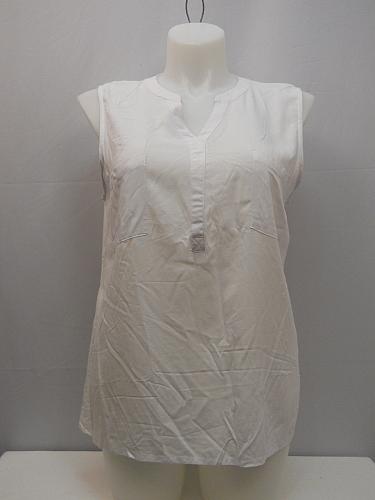 Woven Top Womens SIZE 2XL FADED GLORY Solid White Y Neck Sleeveless Pullover