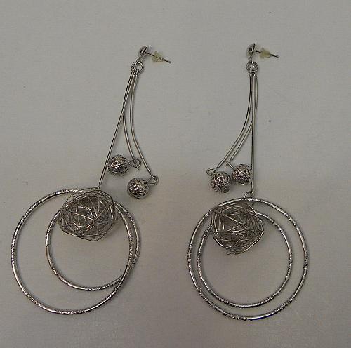 Earrings Women Fashion Drop Dangle Silver Tones Wire Sphere Butterfly Back BELA