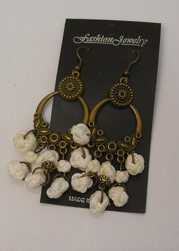 Women White Monkey Knot Earrings Drop Dangle Gold Tones Hook Fasteners FASHION