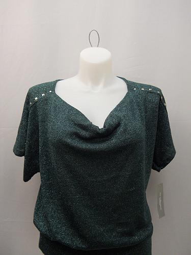 NY Collection Women Sweater PLUS SIZE 3X Emerald Embellished Cowl Neck Thin Knit