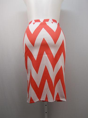 Womens Pencil Skirt SIZE 3XL MOA Coral White Chevron Knee Length Elastic Waist