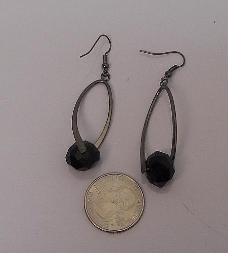 Women Earrings Drop Dangle Black Bead Oval Metal Hook Fasteners BIJOUTERIAS