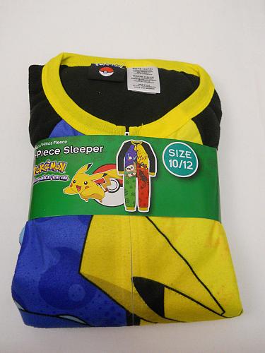 Boys 1-Piece Sleeper POKEMON Size 10/12 Fleece Zip Front Crew Neck Long Sleeves