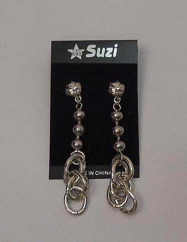 Women Beaded Chain Earrings Drop Dangle Silver Tones Push Back Fasteners SUZI