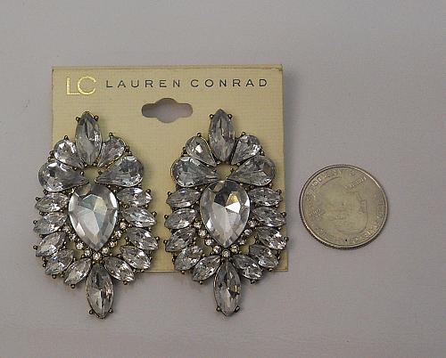 Women Rhinestone Earrings Drop Dangle Silver Tones Push Back Fasteners LC LAUREN