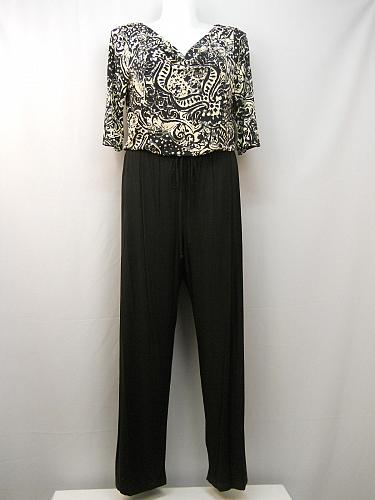 Jumpsuit Womens Black Paisley SIZE XL Cowl Neck Wide Leg EMMA & MICHELE