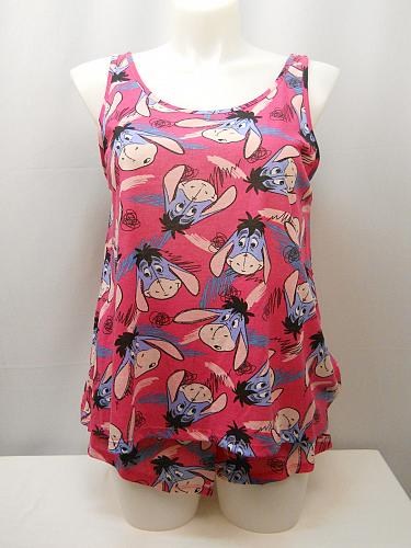 DISNEY EEYORE Women 2 Piece Short Pajama Set SIZE XL Pink Sleeveless Scoop Neck