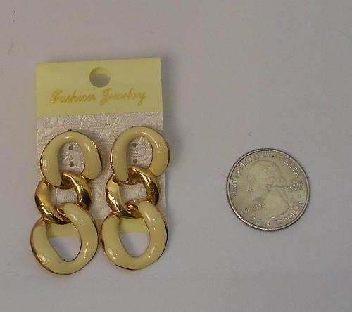 Chain Earrings Women Cream Drop Dangle Gold Tones Push Back Fasteners FASHION