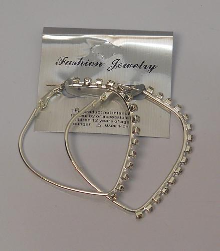 Women Fashion Hoop Earrings Rhinestones Silver Tones Leverback Fasteners FASHION