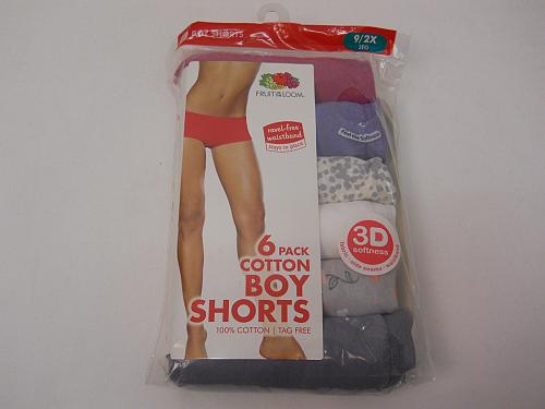 Women Cotton Boyshorts Panties 6 Pack PLUS SIZE 9/2X ASSORTED FRUIT OF THE LOOM