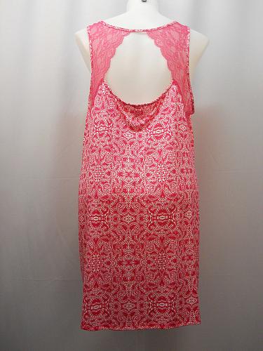 Womens Chemise Plus Size 3X Fuchsia Pink Scroll Print Cut out Back Lace Trim