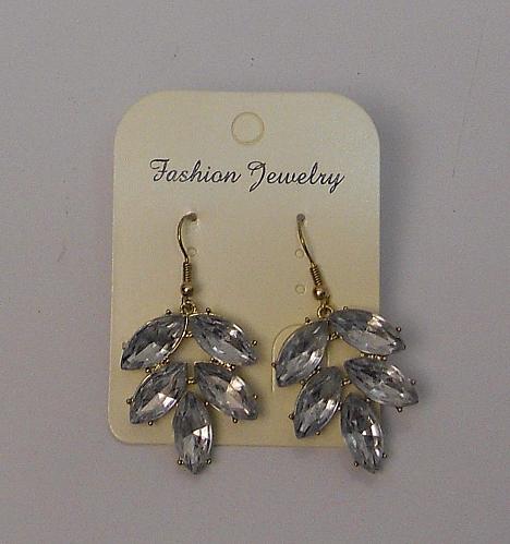 Women Rhinestone Leaf Earrings Drop Dangle Gold Tones Hook Fasteners FASHION