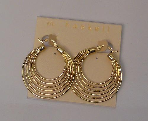 Women 6 Ring Hoop Earrings Leverback Fasteners Gold Tones FASHION M HASKELL