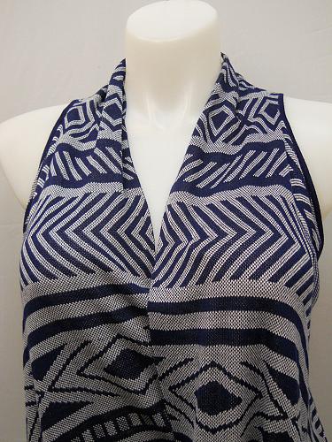 Vest Wrap Scarf Womens SIZE XL COMO VINTAGE Navy Geometric Asymmetrical Hem