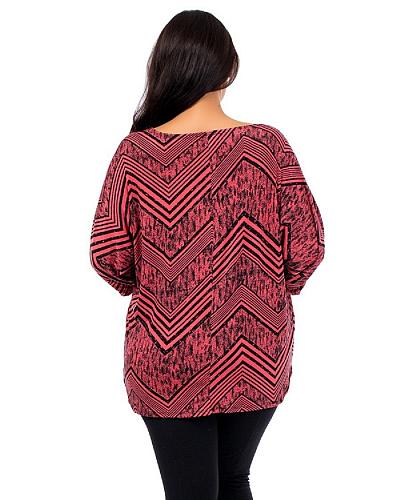 Women Top PLUS SIZE 1XL 2XL Coral Geometric 3/4 Sleeves Scoop Neck HOT GINGER