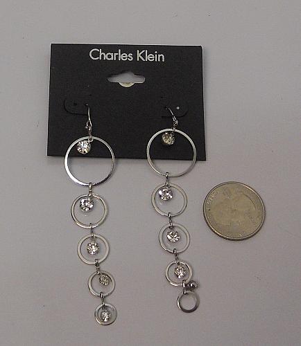 Women Earrings Rhinestones Drop Dangle Silver Tones Hook Fasteners FASHION CHARL