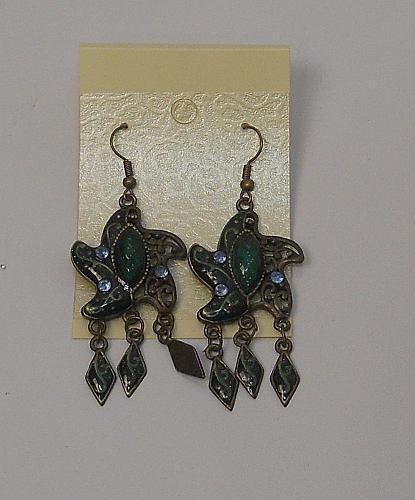 Starfish Earrings Women Drop Dangle Blue Rhinestones Gold Tones Hook Fasteners
