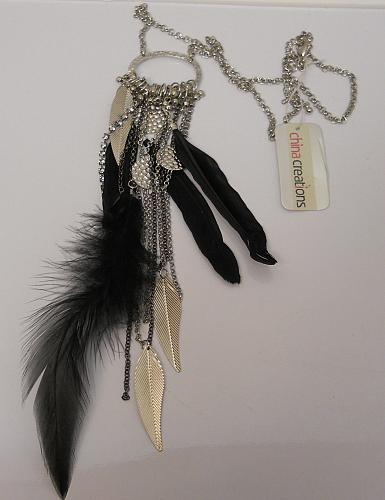 Women Fashion Necklace Chains Black Feathers Lever Fasteners CHINA CREATIONS