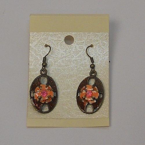 Oval Flower Earrings Women Drop Dangle Rhinestones Gold Tones Hook Fasteners