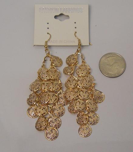 Women Tiered Teardrop Earrings Drop Dangle Gold Tones Hook Fasteners FASHION EAR