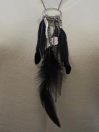 Women Fashion Necklace Chains Black Feathers Lever Fasteners CHINA CREATIONS