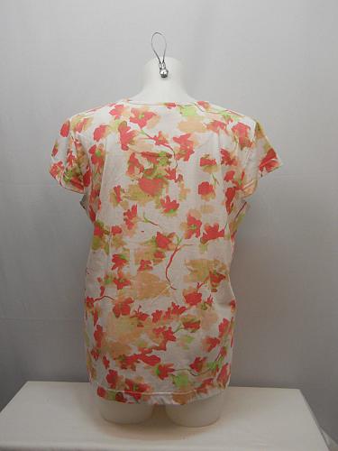 Women Knit Top SIZE XL ADRIAN DELAFIELD Coral Floral Scoop Neck Cap Sleeves