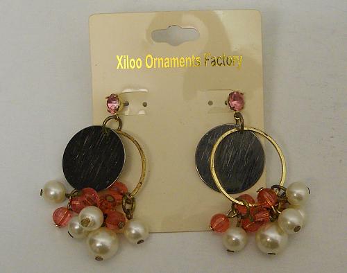 Pink Beads Rhinestones Women Earrings Faux Pearls Fashion Drop Dangle Push Backs