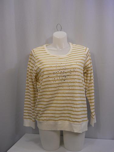STYLE&CO Womens Sweat Shirt PLUS SIZE 0X Jeweled White Gold Striped Long Sleeve