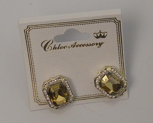 Square Earrings Women Fashion Stud Rhinestones Gold Tones Push Back Fasteners