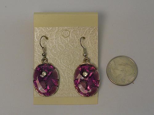 Women Purple Earrings Drop Dangle Rhinestones Silver Tones Hook Fasteners Unbran