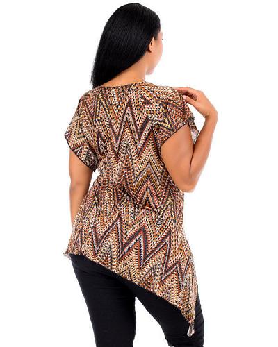 Top Asymmetrical Women PLUS SIZE 3X BRITTANY BLACK Cap Sleeves Tunic Zigzag