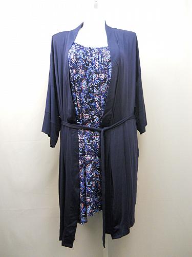 Womens Knit Chemise Robe Set PLUS SIZE 3X 22W 24W Blue Print Scoop Neck