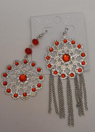 Womens Earrings Drop Dangle Fashion Silver Red Rhinestones FASHION JEWELRY Hooks