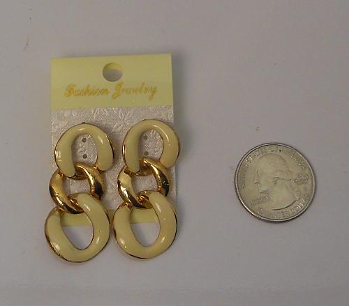 Chain Earrings Women Cream Drop Dangle Gold Tones Push Back Fasteners FASHION
