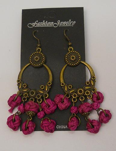 Women Pink Monkey Knot Earrings Drop Dangle Gold Tones Hook Fasteners FASHION