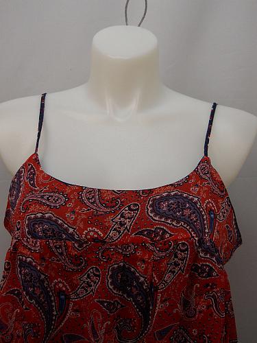 Women Sheer Chiffon Tank Cami Red Paisley Scoop Neck Spaghetti Straps SIZE XL