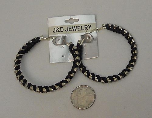 Women Hoop Earrings Rhinestones Silver Tones Leverback Fasteners FASHION JD