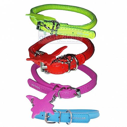 Vera pelle Rotondo Cane Collare Glamour Grande Rotondo 1.3cm Spesso