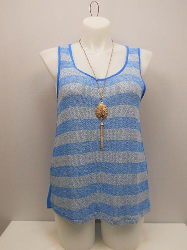 Women Sheer Tank Top PLUS SIZE 1XL 2XL 3XL Blue Sleeveless Necklace COLOR SWATCH