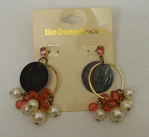 Pink Beads Rhinestones Women Earrings Faux Pearls Fashion Drop Dangle Push Backs