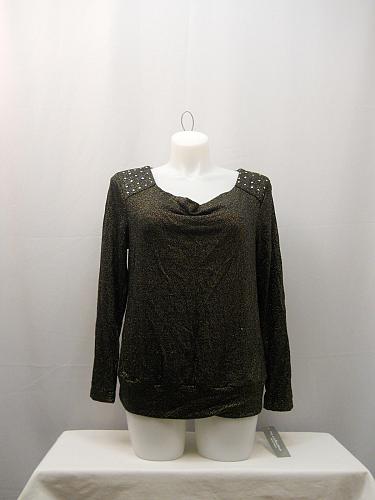 Women Sweater Cowl Neck NY COLLECTION Black Embellished Long Sleeve PLUS SIZE 1X