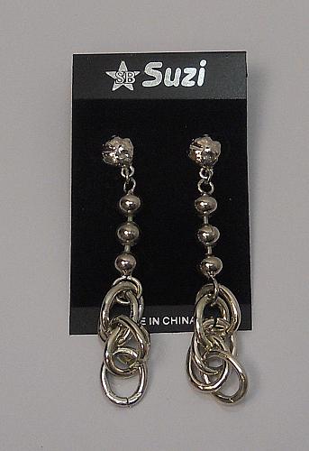 Women Beaded Chain Earrings Drop Dangle Silver Tones Push Back Fasteners SUZI